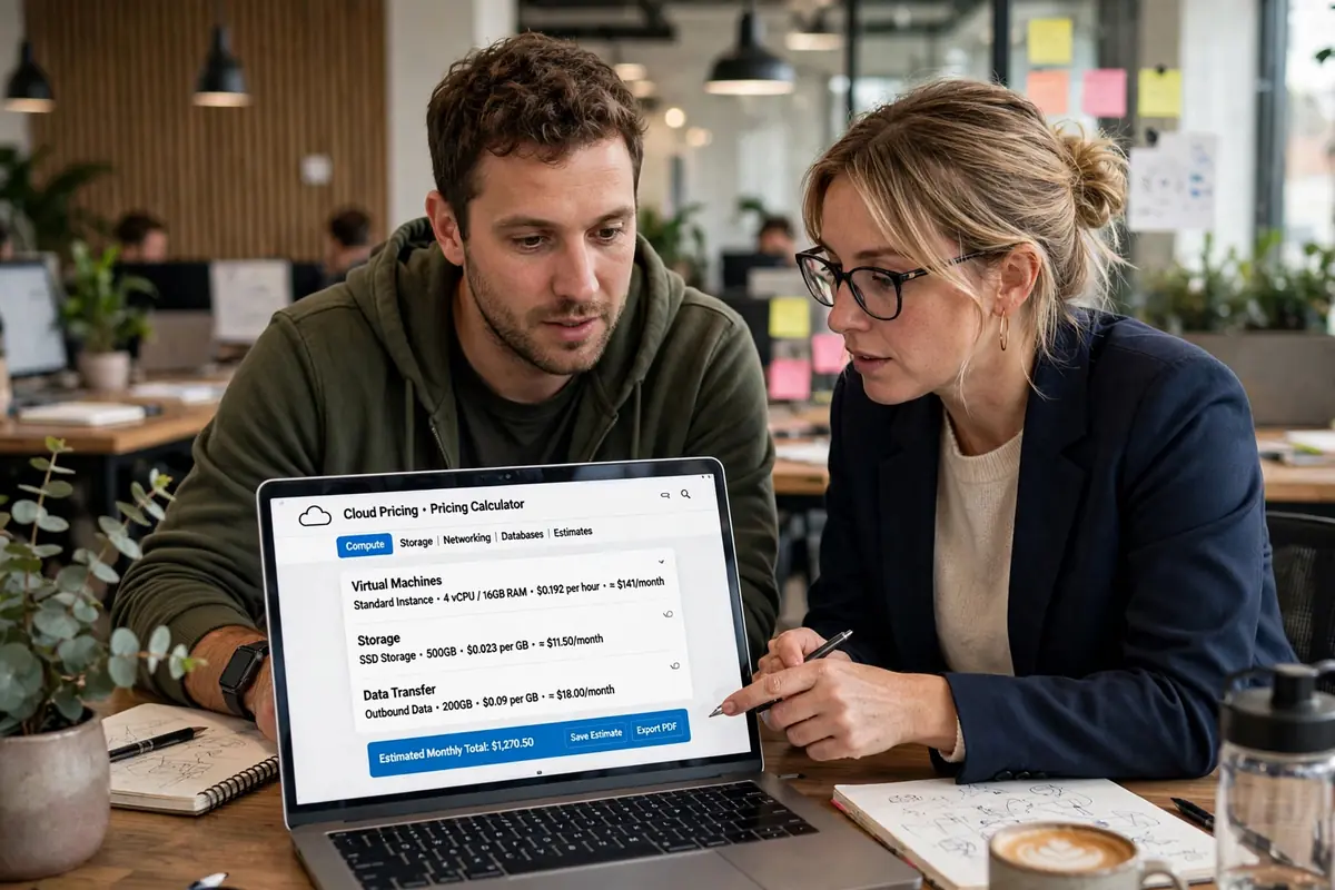 Startup founders reviewing AWS vs Azure credit program options on a laptop