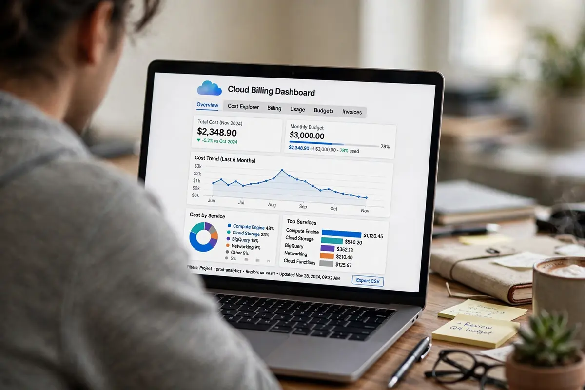 Cloud cost dashboard comparing AWS vs Azure billing for startups