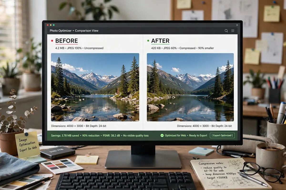 how to speed up wordpress image optimization - before and after compression comparison