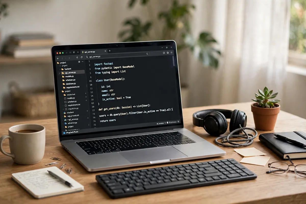Developer workspace with one of the best laptops for programming showing a code editor on screen