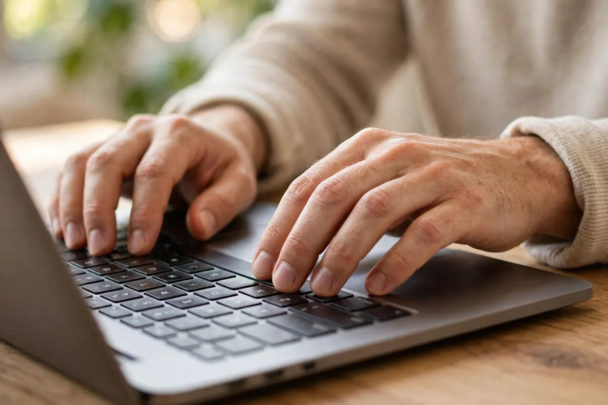 Close-up of hands typing on a laptop keyboard, one of the best laptops for programming for developers