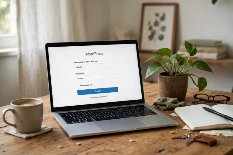 WordPress login screen on a laptop, illustrating how to secure WordPress