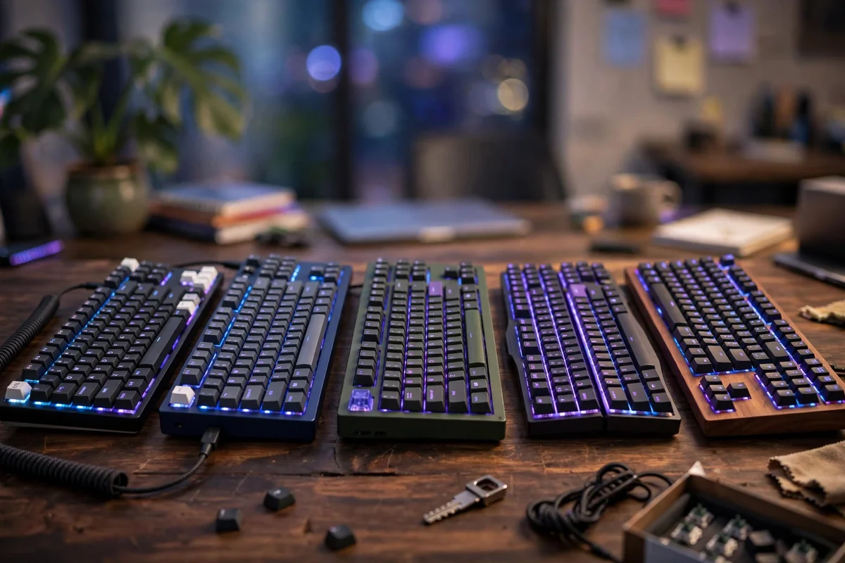 Best mechanical keyboards 2026 lineup on a desk with RGB lighting