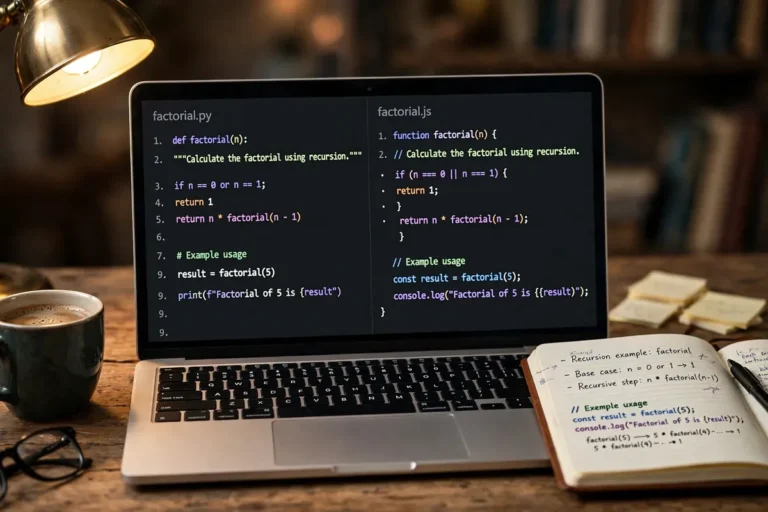 python vs javascript code comparison displayed on a laptop screen