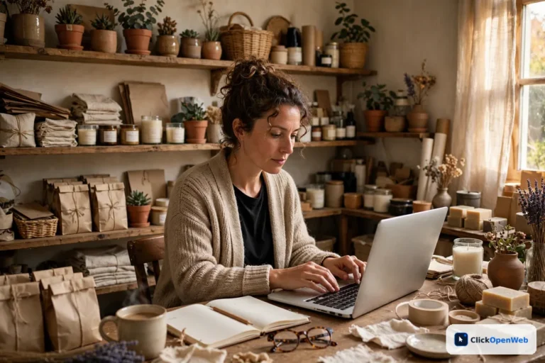 Small business owner working on a laptop