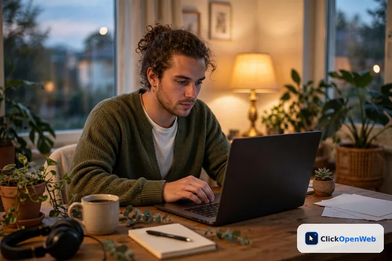 Freelancer editing a blog draft at a home office desk