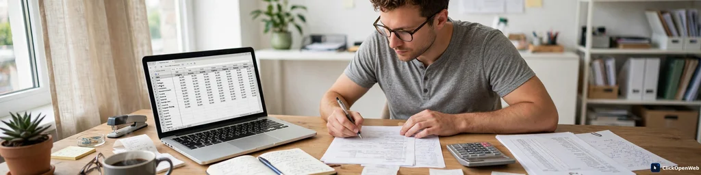 small business owner reviewing clean books on a laptop with an ai bookkeeping app