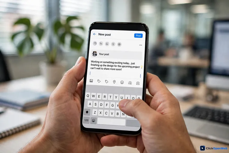 Phone screen showing AI-written captions from ai social media tools for small business being edited by hand