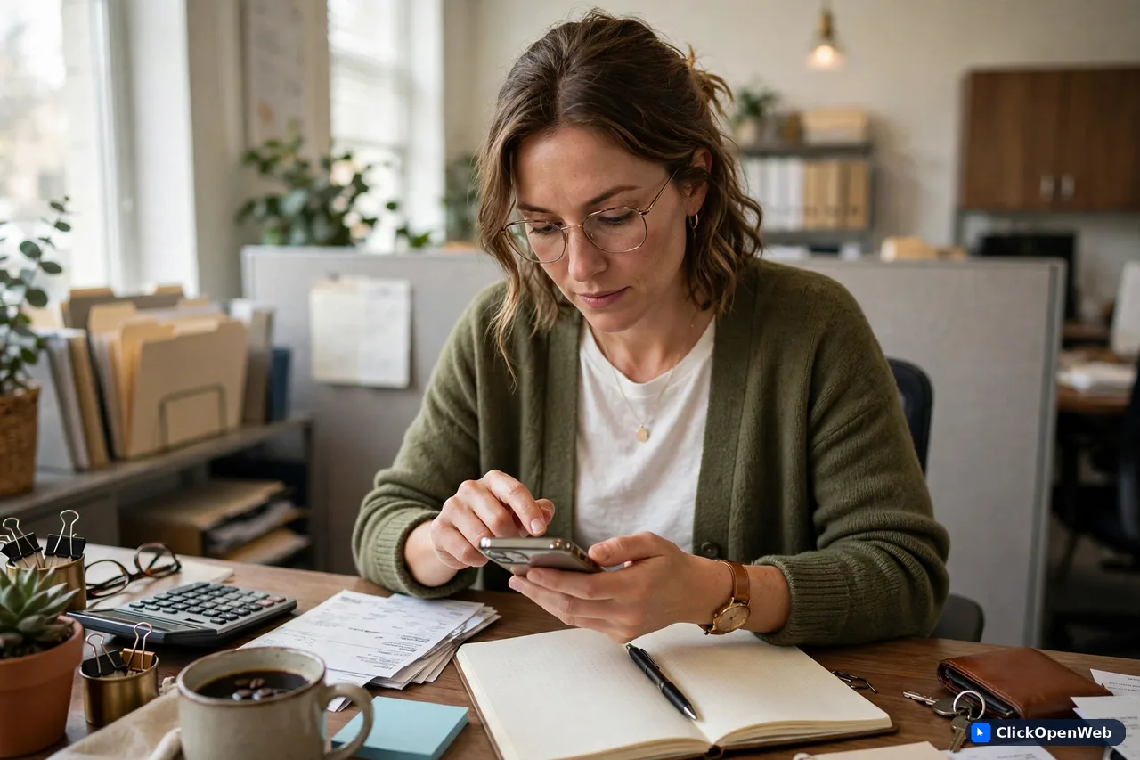 Small business finance team member approving vendor payments on a mobile phone