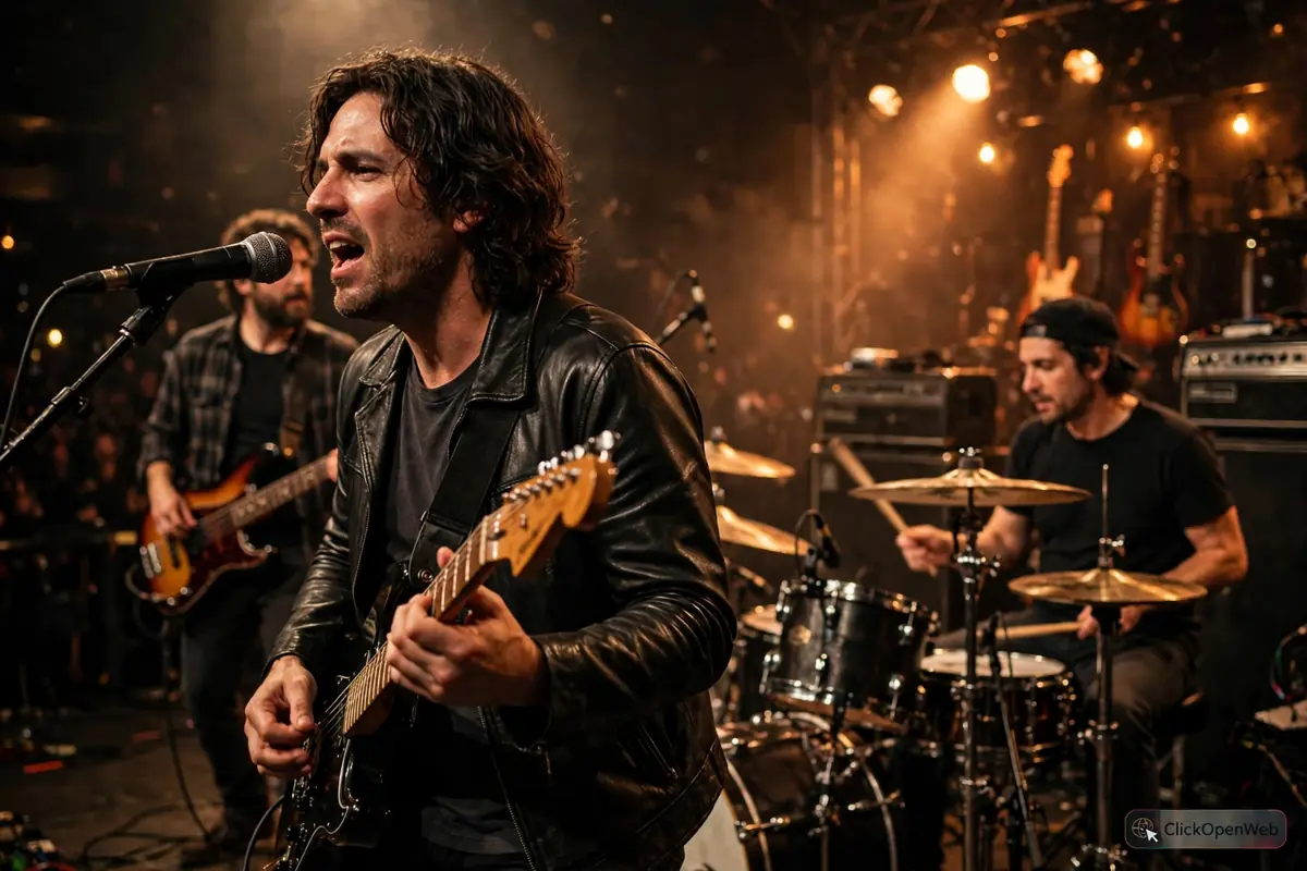 David Imperioli playing electric guitar with his Los Angeles band High Flight